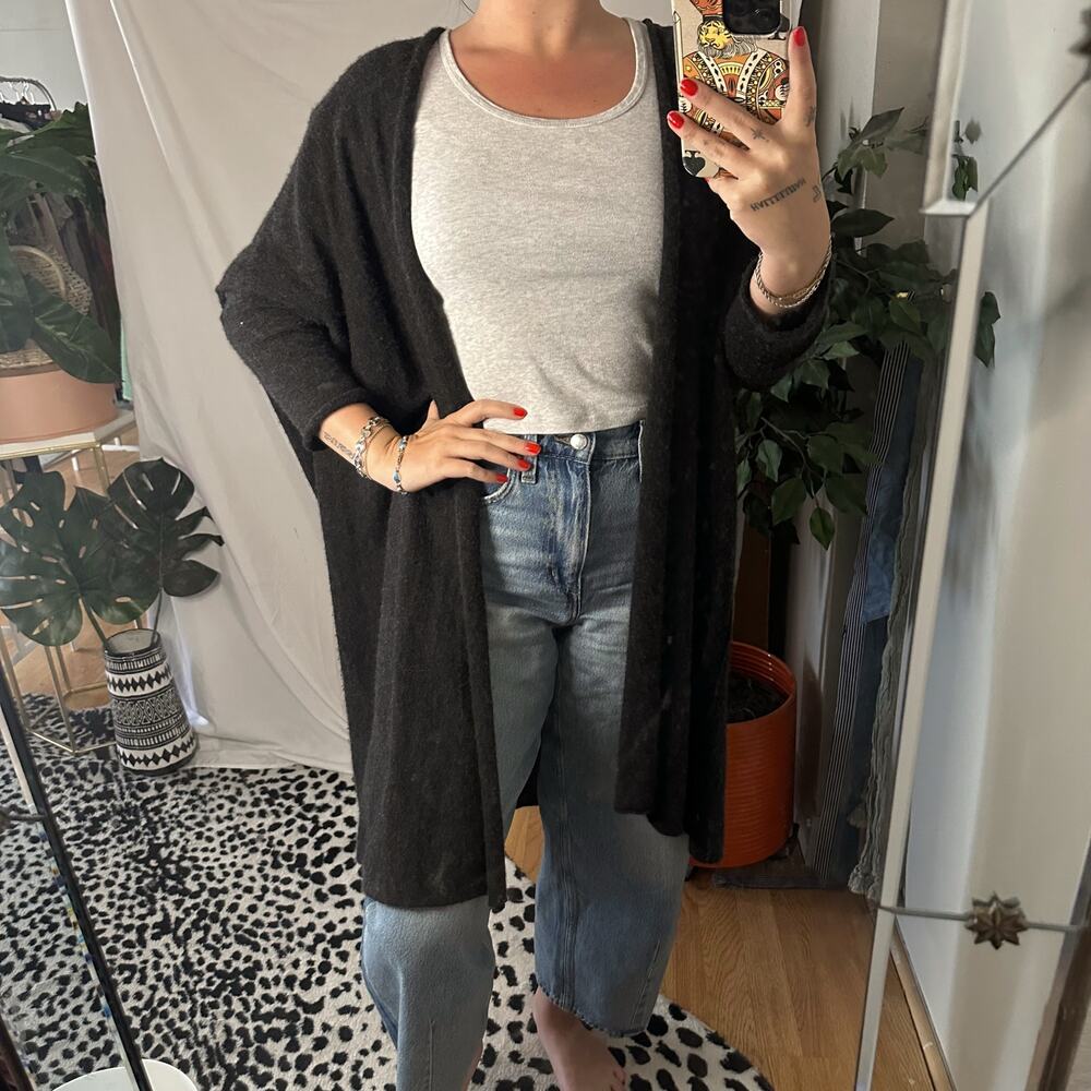 The Row Cashmere Silk Open Front Slouchy Cardigan Small Black